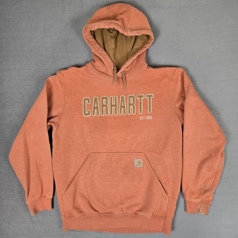 Carhartt Hoodie Men Medium Loose Fit Midweight Logo Sweatshirt Orange 105494‎